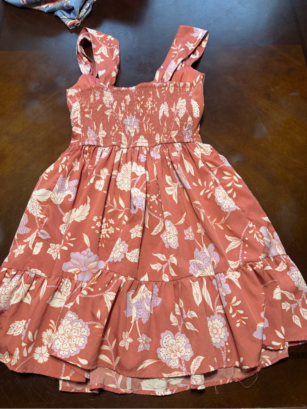Floral Ruffle Mini Dress in Rust Pink - Picture 2 of 3